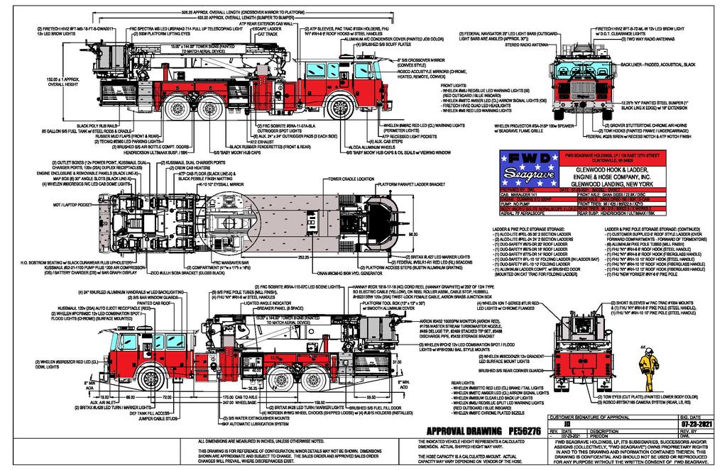 Rescue Vehicles Inc. has received an order from the Glenwood Hook & Ladder, Engine & Hose Company for a 75’ Aerialscope .  
Thank you to The Glenwood Hook & Ladder, Engine & Hose Company for selecting RVI and Seagrave Fire Apparatus.
Some of the features include:
•	75' Aerialscope  Non-Quint Mid Mt Platform 
•	141” Marauder S/S Full Tilting Cab
•	 Seating Capacity 8 
•	 Cummins X12, 500 HP Engine 
•	Allison, 4000-EVS Transmission
•	8Kw Onan Hydraulic Generator
•	Wheelbase 247&quot;
•	OAL Approx. 41’
•	OAH 132” +/-1”

Years of experience coupled with innovative design make the Aerialscope the safest, toughest, and most efficient choice on the market. The Aerialscope is rugged, safe and easy to use. It is a tough, dependable and highly maneuverable machine.  Experience Matters.

For additional information on this apparatus or any other Seagrave products please contact Rescue Vehicle Inc. sales@rescuevehicles.com  or visit www.seagrave.com . 

